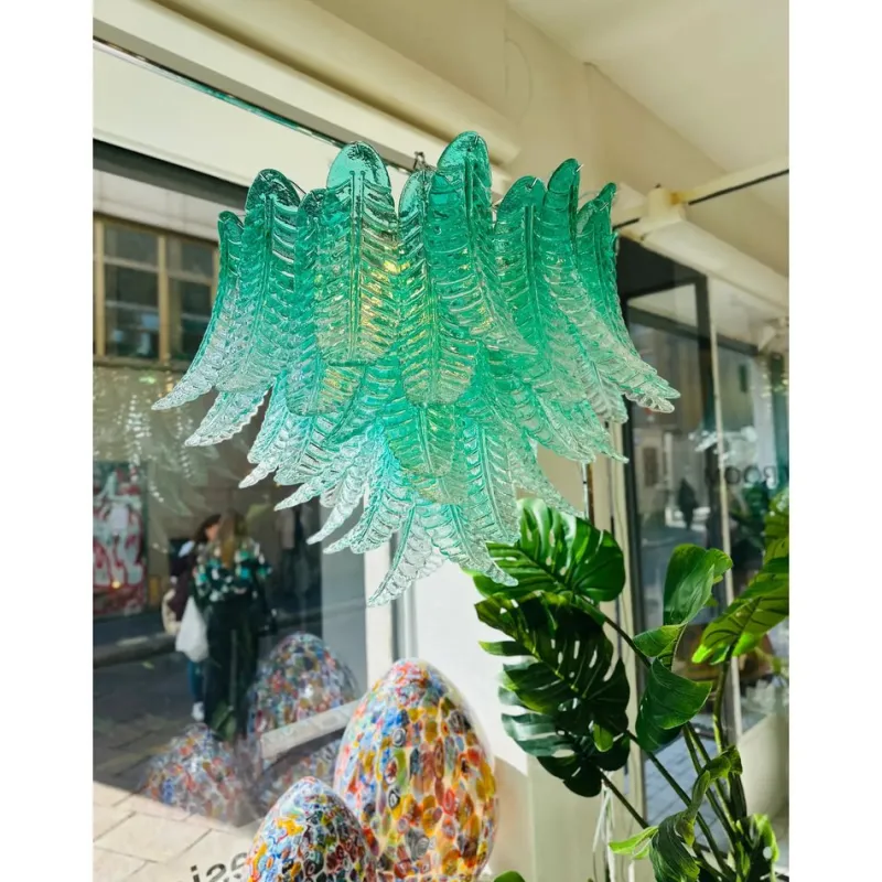 Pamono Scenographic Green Felci Murano Glass Chandelier by Simoeng> Ceiling Lights
