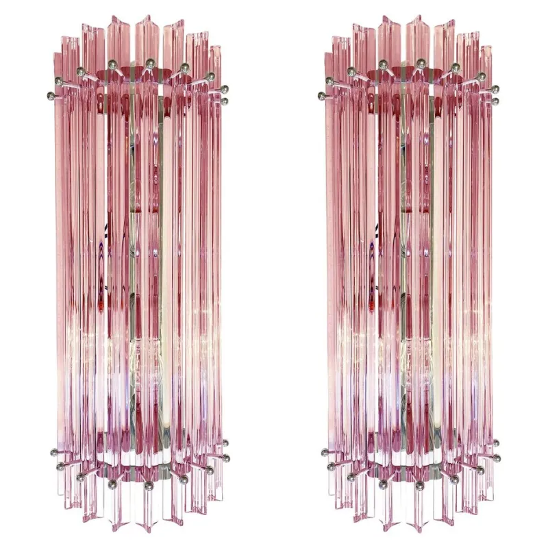 Online Pamono Scenographic Pink Triedro Murano Glass Wall Sconces by Simoeng, Set of 2