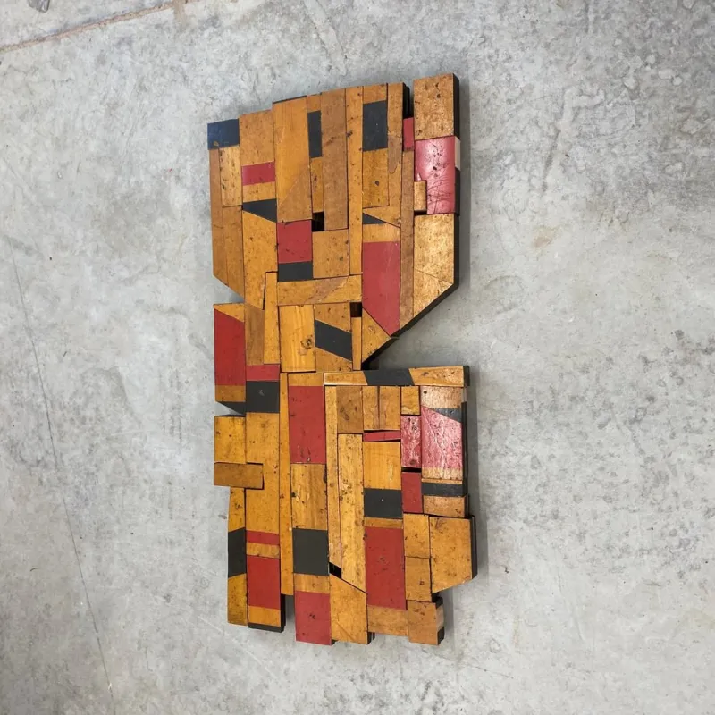 Pamono Scott Troxel, Red Raider, 2024, Acrylic & Oil on Repurposed Flooring> Sculpture