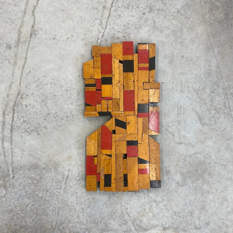 Pamono Scott Troxel, Red Raider, 2024, Acrylic & Oil on Repurposed Flooring> Sculpture
