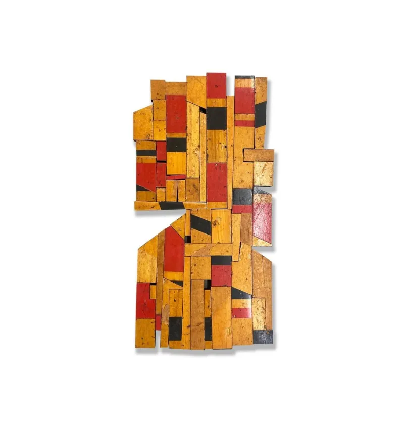 Pamono Scott Troxel, Red Raider, 2024, Acrylic & Oil on Repurposed Flooring> Sculpture