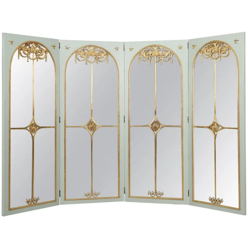 Pamono Screen Room Divider with Mirrors on Each Panel in Lacquered Wood and Gilt Bronze, 1880> Room Dividers & Screens