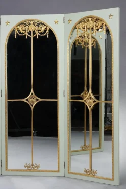 Pamono Screen Room Divider with Mirrors on Each Panel in Lacquered Wood and Gilt Bronze, 1880><noscript><img width=