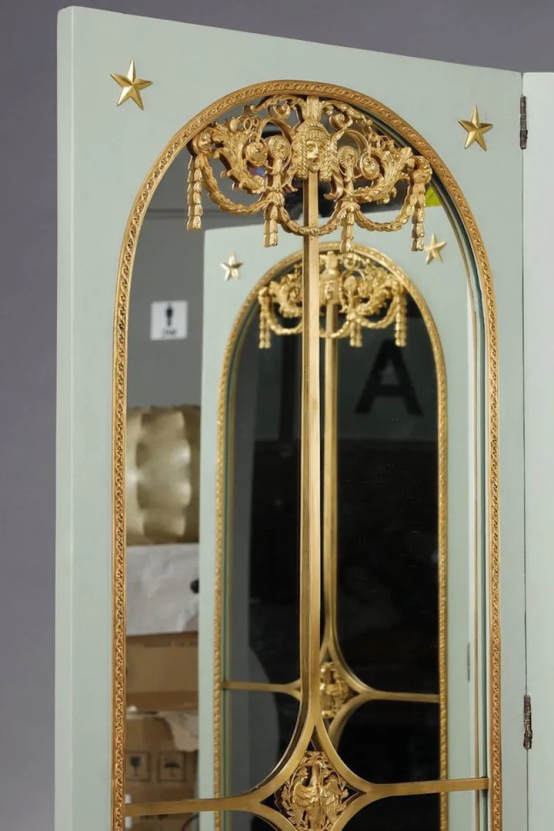Pamono Screen Room Divider with Mirrors on Each Panel in Lacquered Wood and Gilt Bronze, 1880> Room Dividers & Screens