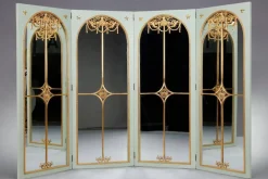 Pamono Screen Room Divider with Mirrors on Each Panel in Lacquered Wood and Gilt Bronze, 1880><noscript><img width=