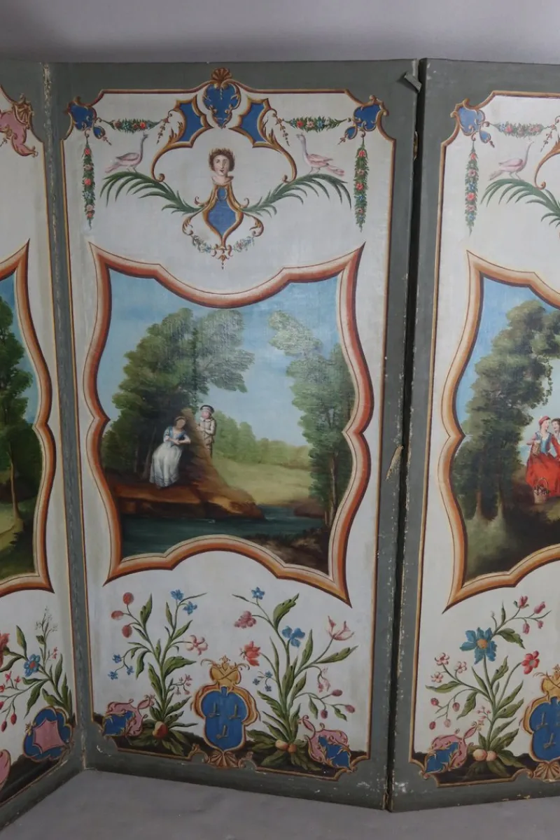Online Pamono Screen with Oil Painting, 1800s