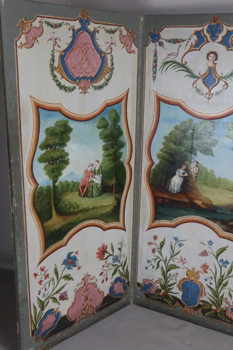 Online Pamono Screen with Oil Painting, 1800s
