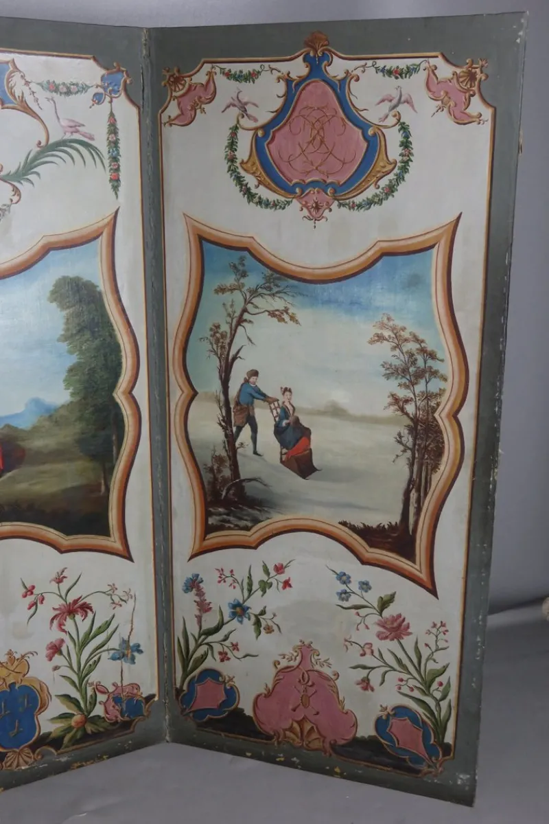 Online Pamono Screen with Oil Painting, 1800s