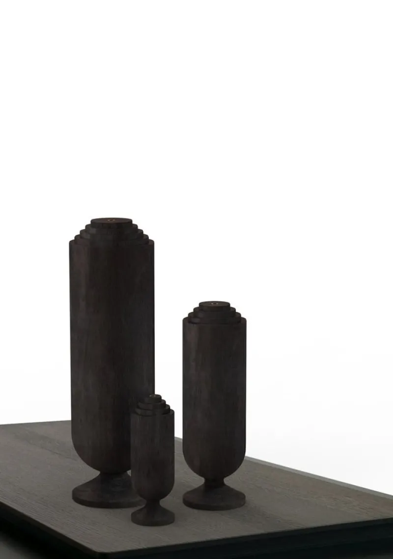 Hot Pamono Sculpted Flamed Wood Vases by Jan Garncarek, Set of 4