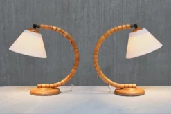 Pamono Sculptural Adjustable Table Lamps in Beech from Markslöjd, Sweden, 1960s, Set of 2