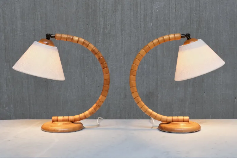 Pamono Sculptural Adjustable Table Lamps in Beech from Markslöjd, Sweden, 1960s, Set of 2