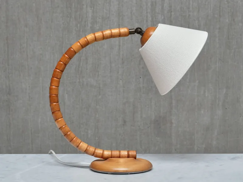 Pamono Sculptural Adjustable Table Lamps in Beech from Markslöjd, Sweden, 1960s, Set of 2