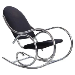 Pamono Sculptural Chrome and Black Velour Rocking Chair in the style of Milo Baughman, 1970s> Rocking Chairs