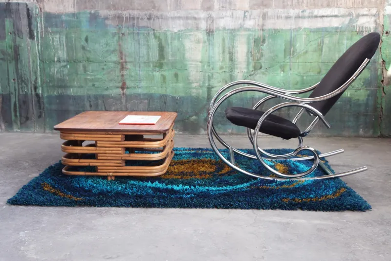 Pamono Sculptural Chrome and Black Velour Rocking Chair in the style of Milo Baughman, 1970s> Rocking Chairs
