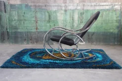 Pamono Sculptural Chrome and Black Velour Rocking Chair in the style of Milo Baughman, 1970s><noscript><img width=