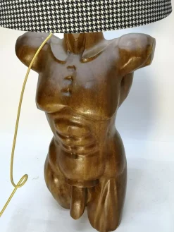 New Pamono Sculptural Solid Wood Torso Lamps, 1970s, Set of 2