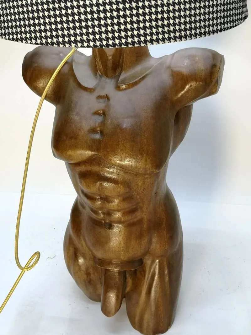 New Pamono Sculptural Solid Wood Torso Lamps, 1970s, Set of 2