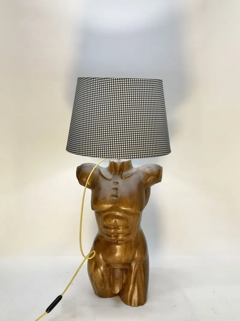 New Pamono Sculptural Solid Wood Torso Lamps, 1970s, Set of 2