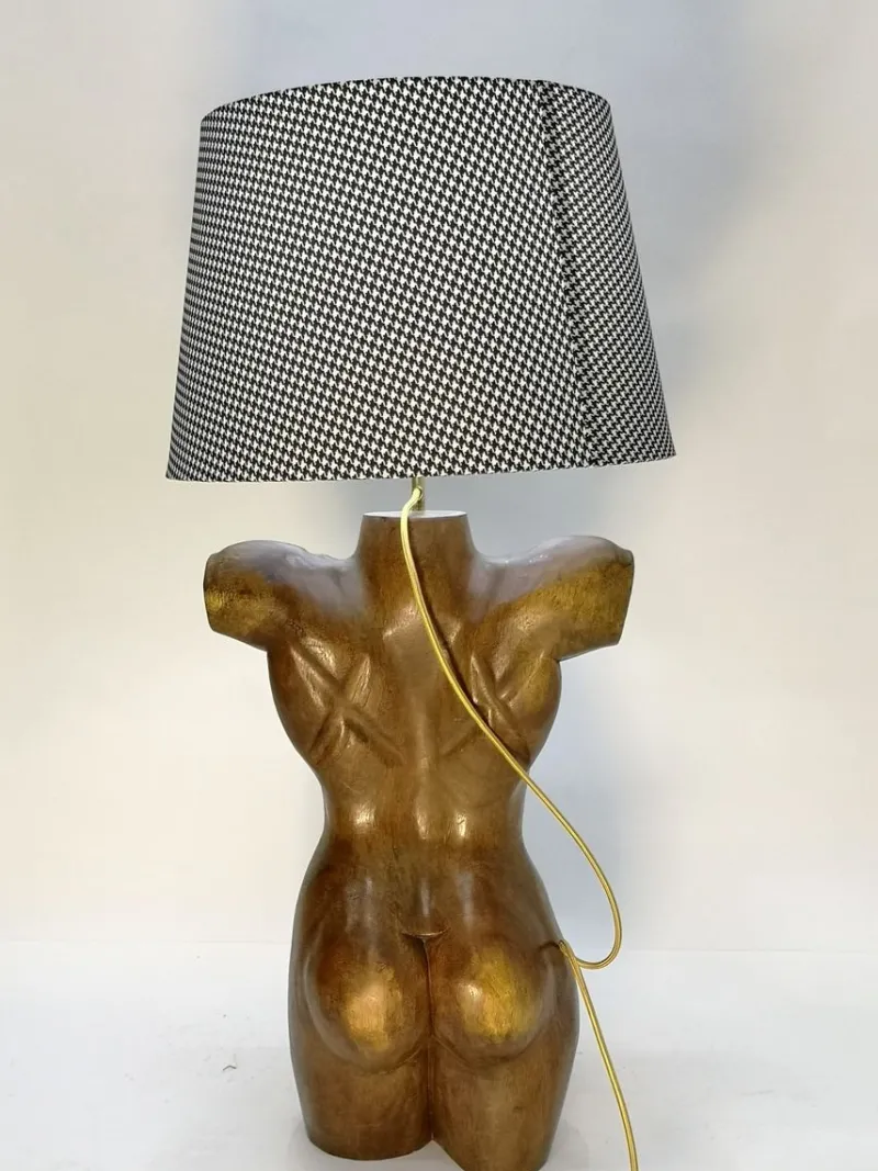 New Pamono Sculptural Solid Wood Torso Lamps, 1970s, Set of 2