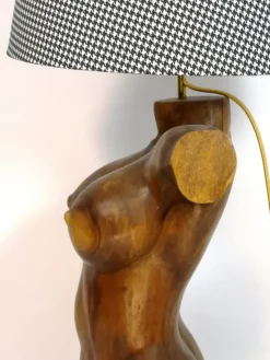 New Pamono Sculptural Solid Wood Torso Lamps, 1970s, Set of 2