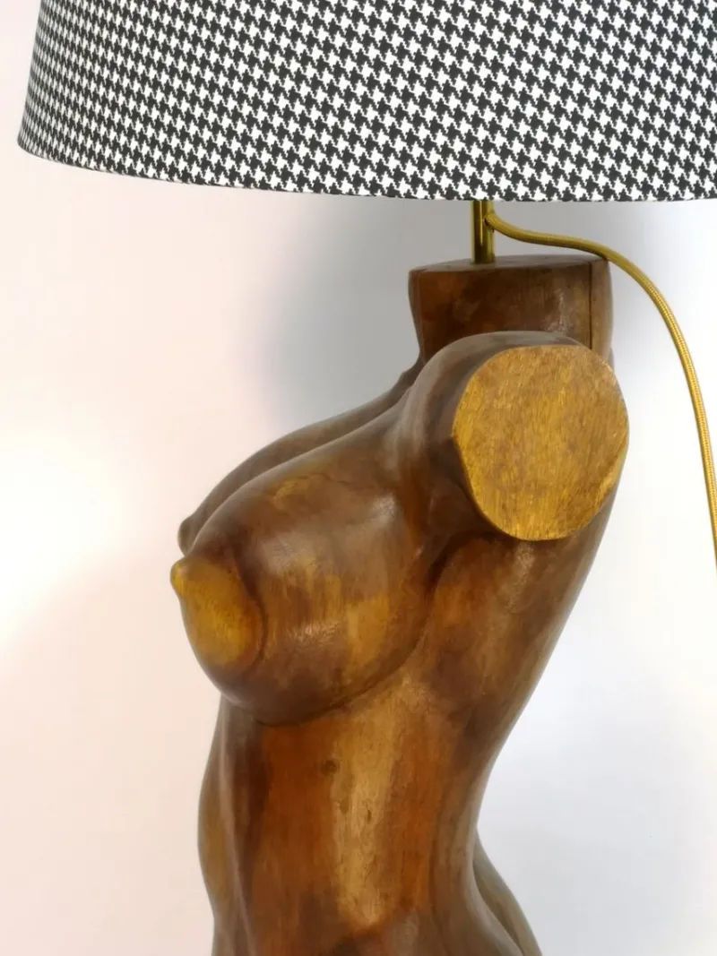 New Pamono Sculptural Solid Wood Torso Lamps, 1970s, Set of 2