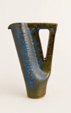 Hot Pamono Sculptural Stoneware Pitcher with Blue and Brown Glaze, 1950s