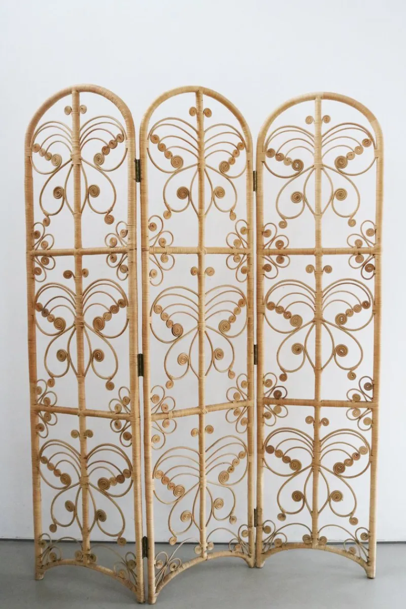 Online Pamono Sculptural Three-Part Room Divider in Rattan and Wicker, 1970s