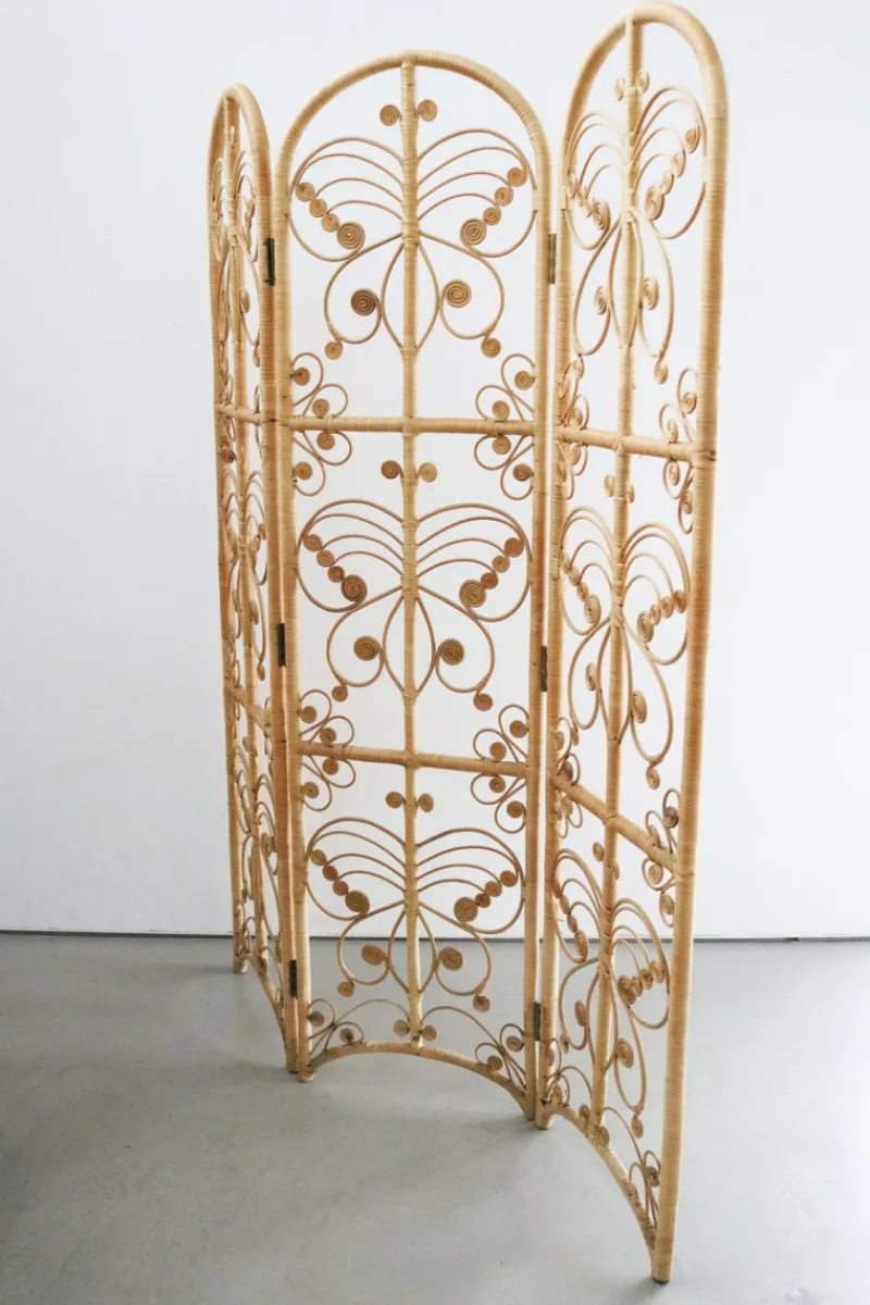 Online Pamono Sculptural Three-Part Room Divider in Rattan and Wicker, 1970s