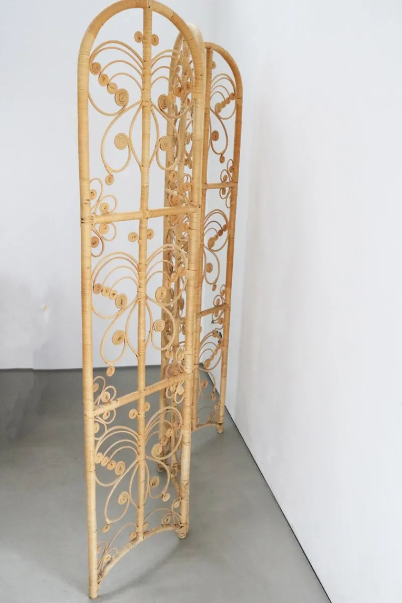 Online Pamono Sculptural Three-Part Room Divider in Rattan and Wicker, 1970s