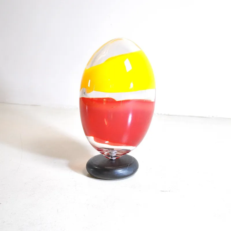 Pamono Sculpture Egg in Heavy Glass Polychrome> Mid-Century