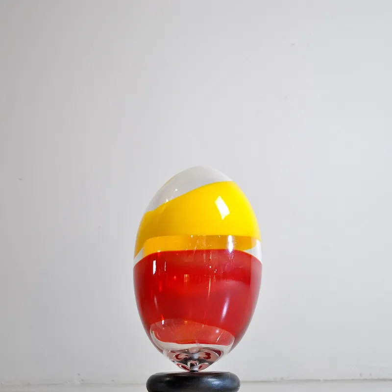 Pamono Sculpture Egg in Heavy Glass Polychrome> Mid-Century
