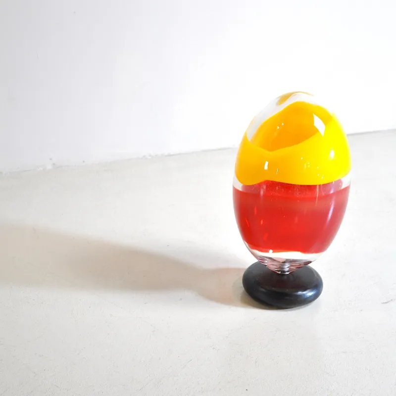 Pamono Sculpture Egg in Heavy Glass Polychrome> Mid-Century