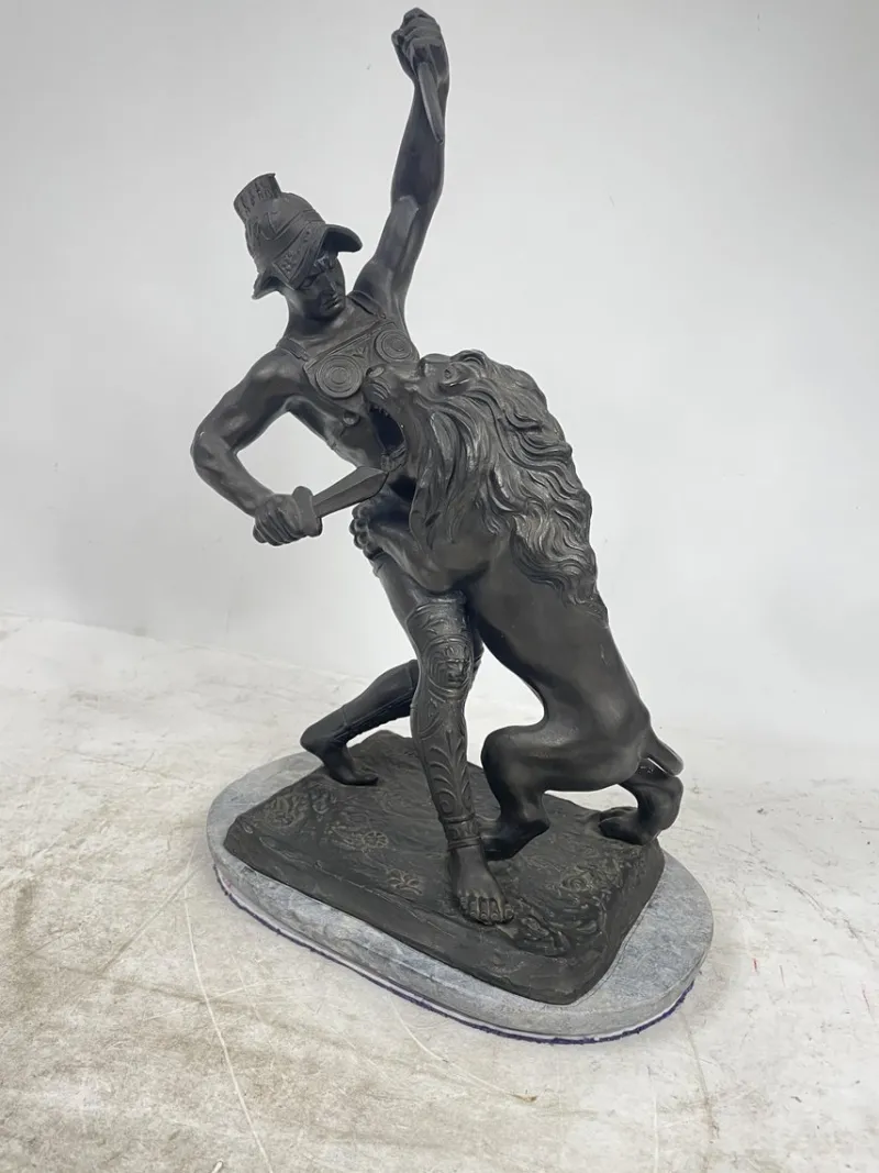 Pamono Sculpture of a Lion Fighting, 1800s, Metal> Classical