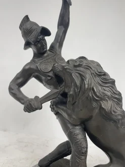 Pamono Sculpture of a Lion Fighting, 1800s, Metal><noscript><img width=