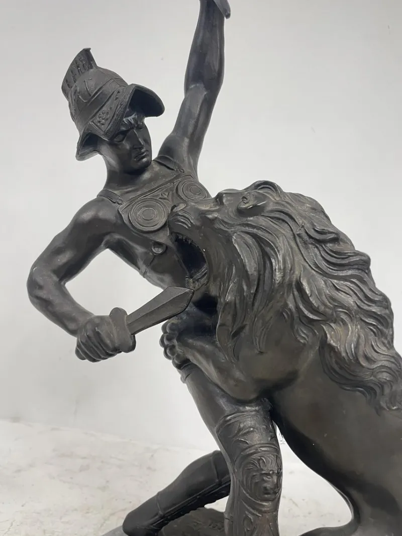 Pamono Sculpture of a Lion Fighting, 1800s, Metal> Classical
