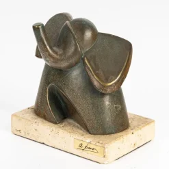 Clearance Pamono Sculpture of an Elephant, 20th Century, Bronze on Marble Base