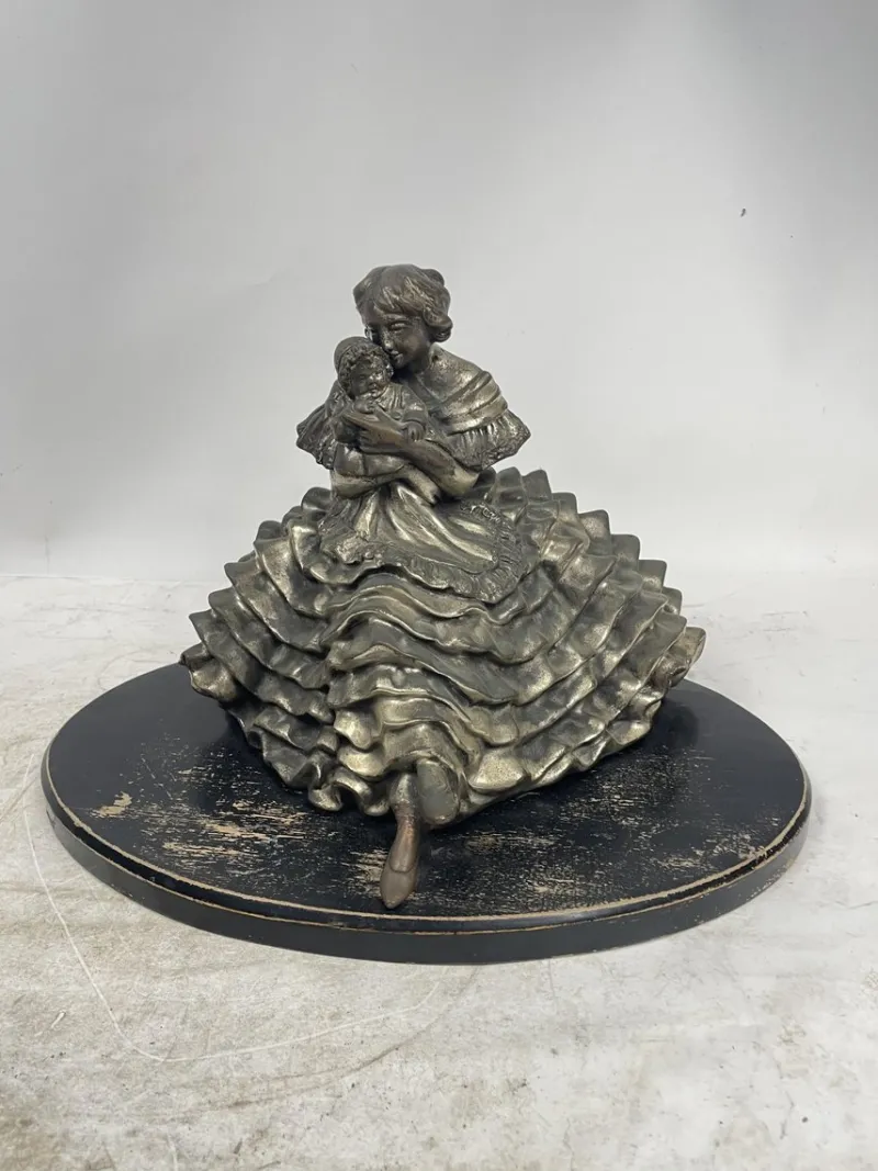 New Pamono Sculpture of Bridesmaid with a Child, 1920s-1940s, Silver Metal