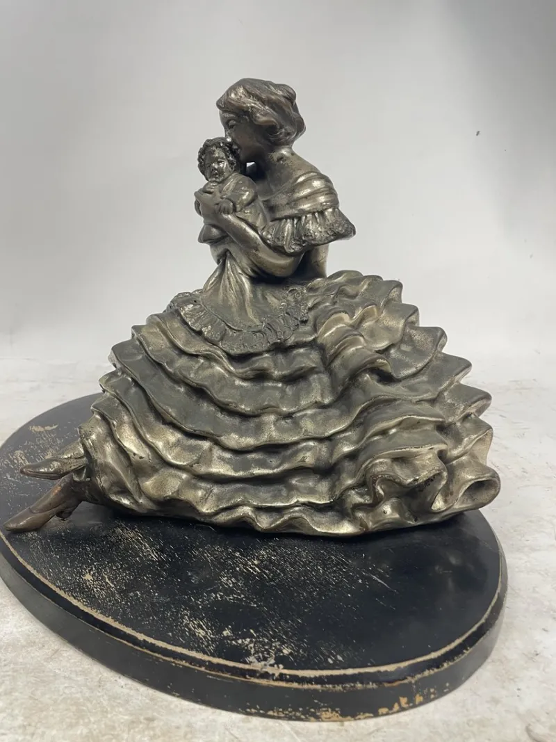 New Pamono Sculpture of Bridesmaid with a Child, 1920s-1940s, Silver Metal