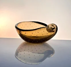 Pamono Seashell-Shaped Bullicante Murano Glass Bowl attributed to Archimede Seguso for Seguso Vetri d'Arte, Italy, 1960s> Bowls