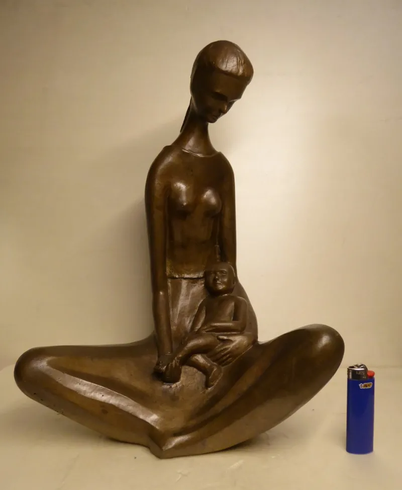 Pamono Seated Mother with Child, 1970s, Bronze