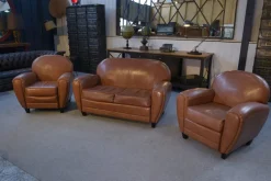 Pamono 2-Seater Sofa and Club Armchairs in Faux Leather, 1980s, Set of 3