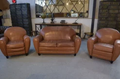 Pamono 2-Seater Sofa and Club Armchairs in Faux Leather, 1980s, Set of 3