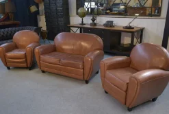 Pamono 2-Seater Sofa and Club Armchairs in Faux Leather, 1980s, Set of 3