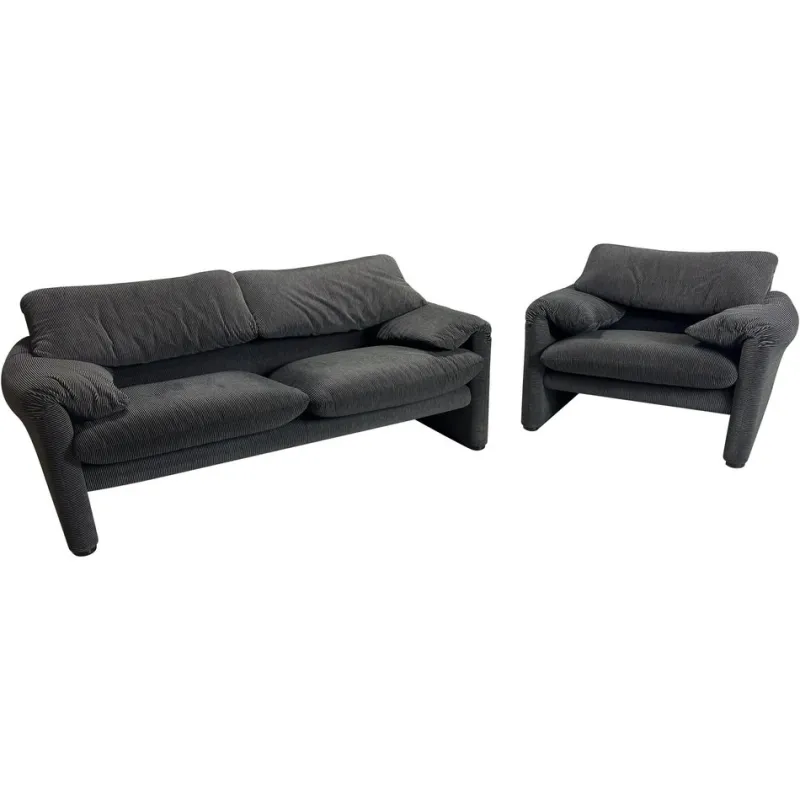 Pamono 2-Seater Sofa and Lounge Chair for Cassina attributed to Vico Magistretti for Cassina, 1970s, Set of 2> Living Room Sets