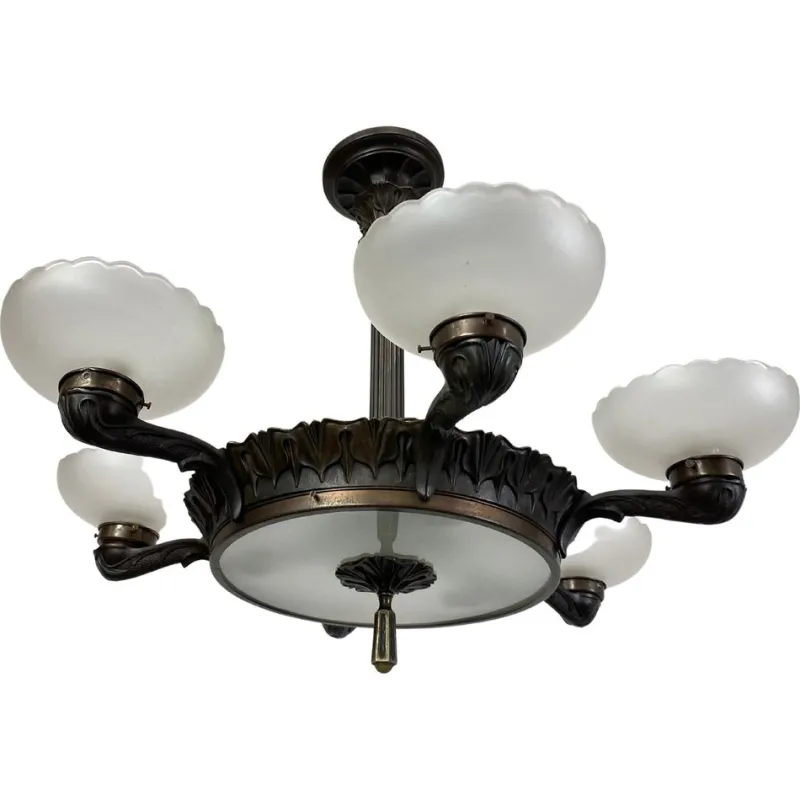 Discount Pamono Secession Bronze Chandelier, 1920s