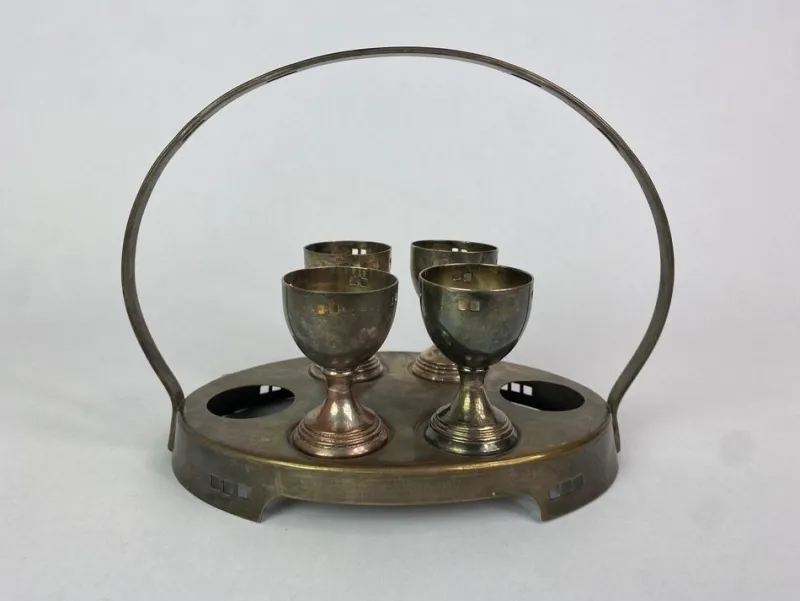 Pamono Secession Egg Cups attributed to Josef Hoffmann, 1890s, Set of 5> Dinnerware Accessories