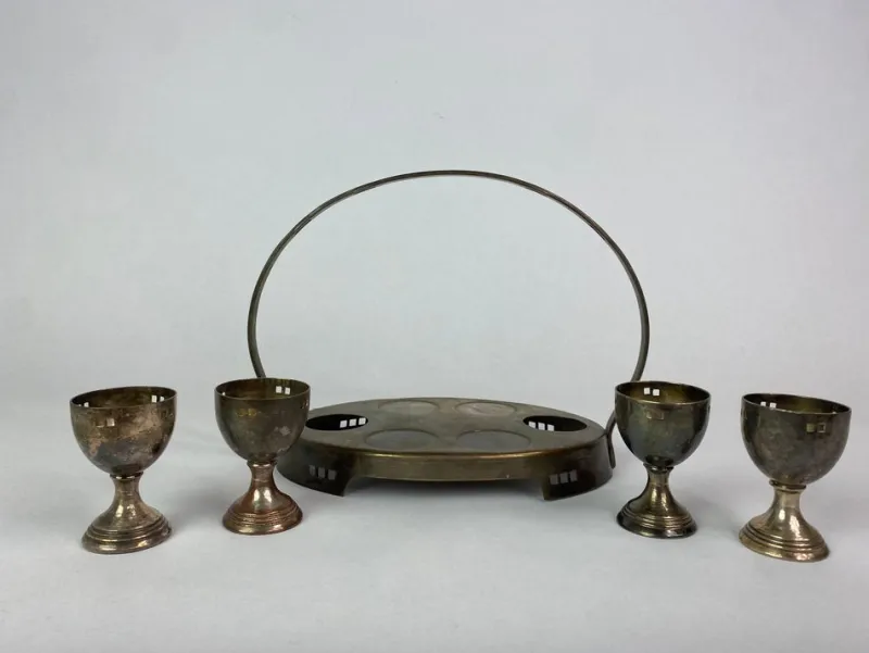 Pamono Secession Egg Cups attributed to Josef Hoffmann, 1890s, Set of 5> Dinnerware Accessories
