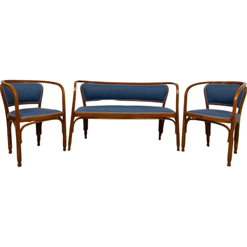 Pamono Secession Seating Group by Gustav Siegel for J&J Kohn, 1890s, Set of 3> Living Room Sets