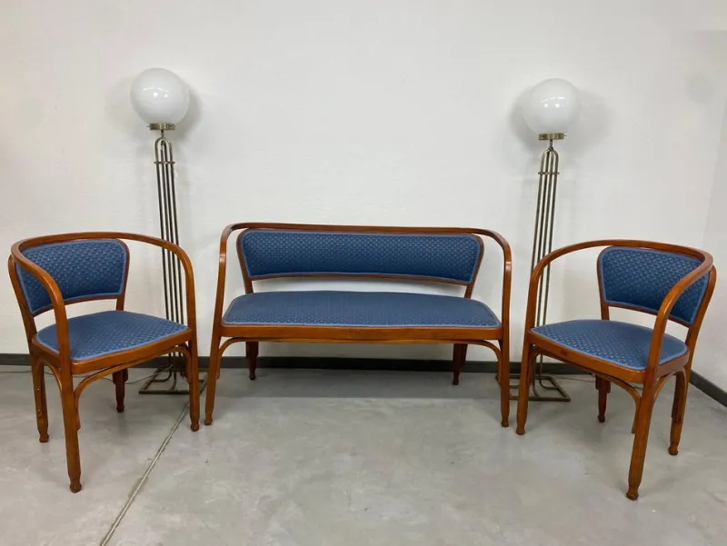 Pamono Secession Seating Group by Gustav Siegel for J&J Kohn, 1890s, Set of 3> Living Room Sets
