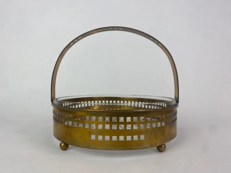 Pamono Secessionist Brass Baskets and Toothpick Holder attributed to Hans Ofner / Josef Hoffmann, 1890s, Set of 3> Trunks Crates & Baskets